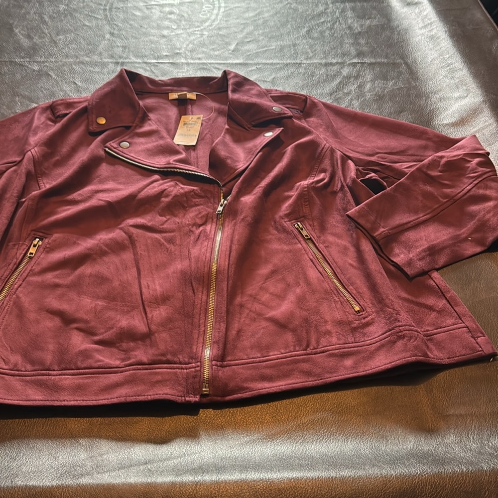 NWT Style & Company Maroon Moto Zip Jacket Size 3X - Picture 2 of 12